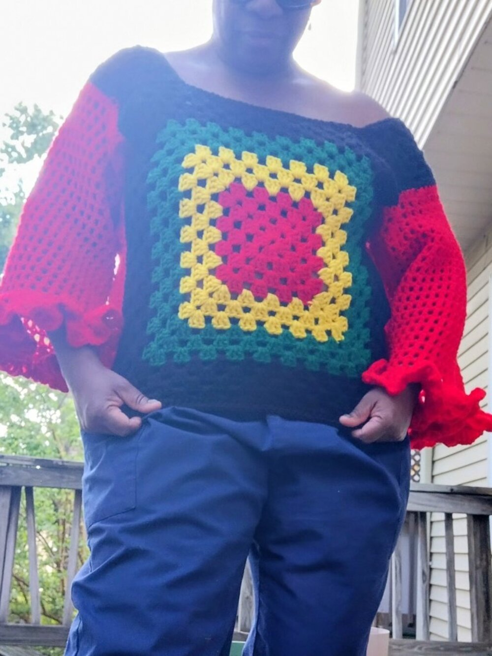 Multi-colored Granny square pullover